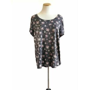 Forever 21 Gray Short Sleeves Floral Open Back Tee Shirt M